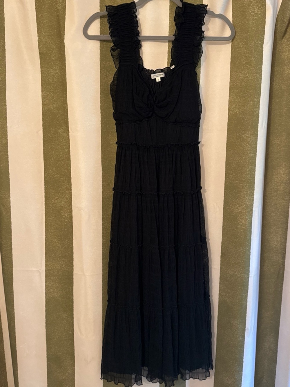 Max Studio Black Ruffled Strap Tiered Maxi Dress